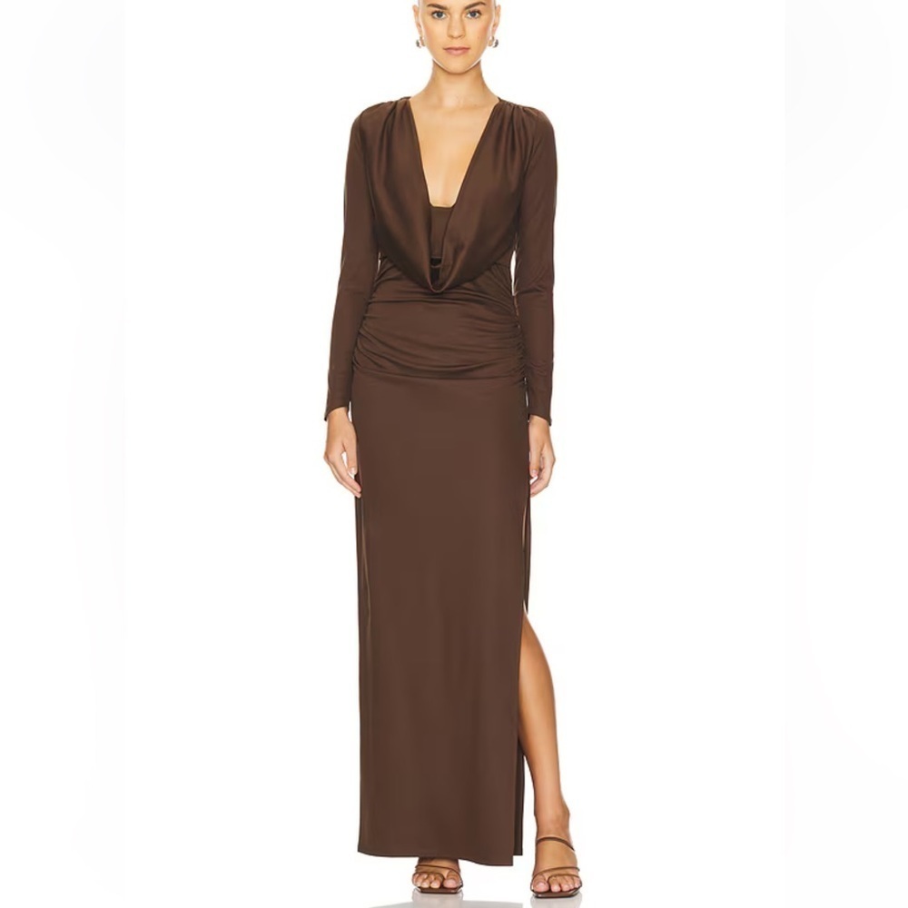 Line & Dot Towne Maxi Dress In Chocolate Brown Draped Revolve New S